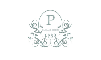 Decorative monogram in gray tones with the letter P. Logo design for restaurants, hotel cards, business. Business refined style and brand of the company.