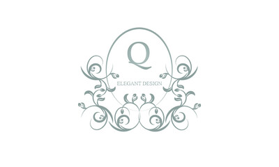 Decorative monogram in gray tones with the letter Q. Logo design for restaurants, hotel cards, business. Business refined style and brand of the company.