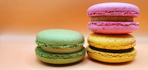 Cookies macaroons. Cakes macaroons. Bright tasty cakes. Multicolored cakes and cookies. Sweet background.	
