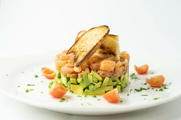 An exquisite gourmet salmon and avocado tartar