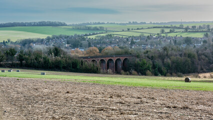 The village of Eynsford near Dartford in Kent and its railway viaduct built in 1860