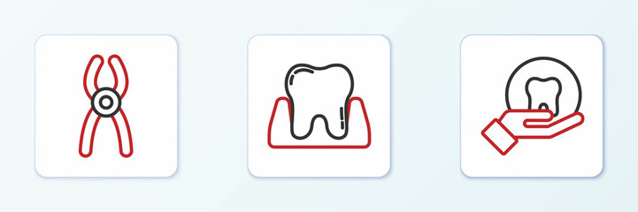 Set line Tooth, Dental pliers and icon. Vector