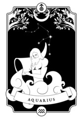 illustration Zodiac sign. Vintage card poster image. Planet symbol.