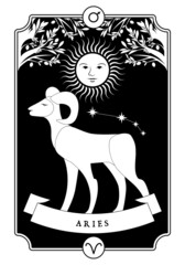 illustration Zodiac sign. Vintage card poster image. Planet symbol. © LaInspiratriz