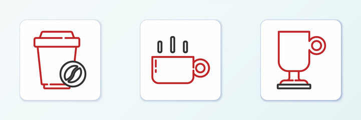 Set line Irish coffee, Coffee cup to go and icon. Vector