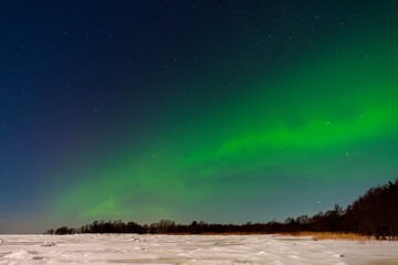 Aurora borealis green-purple on a clear winter night