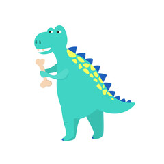 Cute cartoon dinosaur on white background.