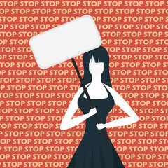 A cute girl is protesting with a banner. The concept of expressing thoughts, dissatisfaction and protests. Flat style. Vector.