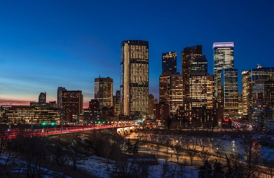 City Of Calgary Glowing At Dawn