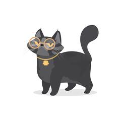 Funny cat with glasses. Cat sticker with a serious look. Good for stickers, t-shirts and postcards. Isolated. Vector.