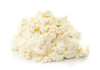 Heap of white cottage cheese.