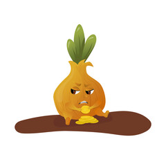 cartoon vegetable onion. Emotion is stinginess.	