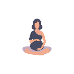 Pregnant woman is doing yoga. Active well built pregnant female character. Isolated on white background. Flat vector illustration.