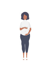 Full length pregnant woman. Well built pregnant female character. Isolated on white background. Flat style. Vector illustration.