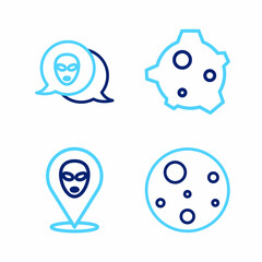 Set line Planet Mars, Alien, Asteroid and icon. Vector