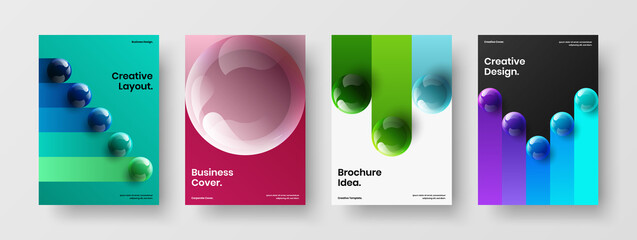 Modern pamphlet A4 design vector concept composition. Simple 3D balls leaflet layout bundle.