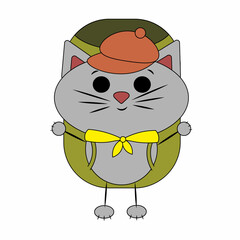 Cute cartoon Cat tourist. Draw illustration in color
