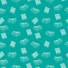 seamless pattern with a piece of chocolate cake and waffles in a contour. vector graphic for background, fabric or wrapping paper