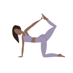The girl does yoga, a healthy lifestyle and awareness are important to her. Raster illustration.