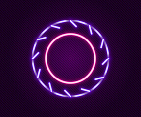 Glowing neon line Car tire wheel icon isolated on black background. Colorful outline concept. Vector