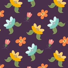 Pattern with flowers and additional bow element in flat style