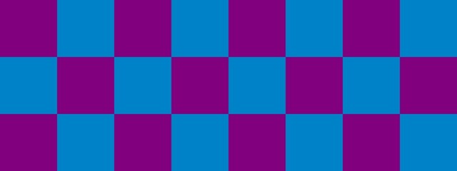 Checkerboard banner. Blue and Purple colors of checkerboard. Big squares, big cells. Chessboard, checkerboard texture. Squares pattern. Background.