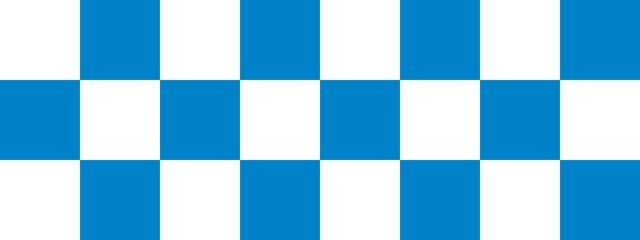 Checkerboard banner. Blue and White colors of checkerboard. Big squares, big cells. Chessboard, checkerboard texture. Squares pattern. Background.