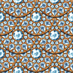 Seamless decorative pattern of scales with gems, jewelry background.