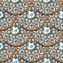 Seamless decorative pattern of scales with gems, jewelry background.