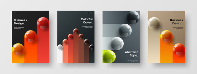 Minimalistic cover A4 vector design illustration set. Premium realistic balls corporate identity concept composition.