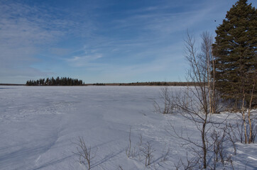 Frozen Astotin Lake on a Partially Cloudy Winter Day