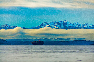 Mountain Range And Ship Illustration