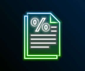 Glowing neon line Finance document icon isolated on black background. Paper bank document for invoice or bill concept. Colorful outline concept. Vector