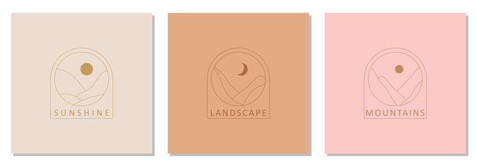 Set of trendy minimalist landscape abstract bohemian design icons