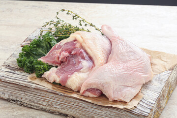 Raw duck leg for roast