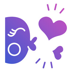 Kiss with love heart flat gradient icon