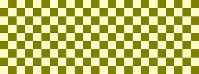 Checkerboard banner. Olive and Beige colors of checkerboard. Small squares, small cells. Chessboard, checkerboard texture. Squares pattern. Background.