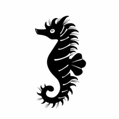 Seahorse black icon on white background. Beautiful silhouette for tattoo design, wedding festive card, fashion ornaments, logo, children, pattern. Vector illustration.