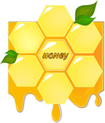 cartoon honeycombs with bees and flowers on a sunny day