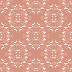 Geometric symmetrical seamless pattern with herbarium elements.