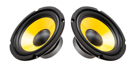 yellow-black audio loudspeaker - obrazy, fototapety, plakaty