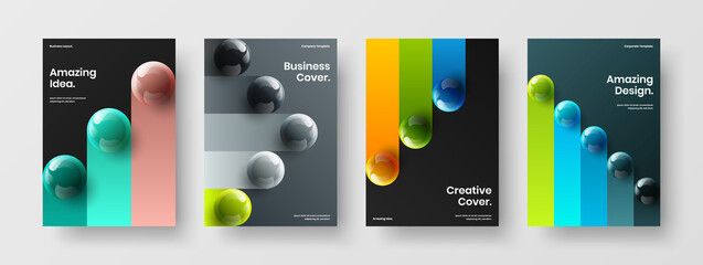 Clean corporate cover A4 design vector layout composition. Fresh 3D spheres handbill template bundle.