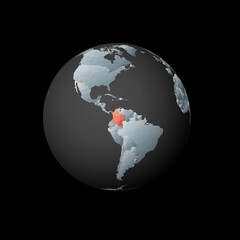 Low poly globe centered to Colombia. Red polygonal country on the globe. Satellite view of Colombia. Elegant vector illustration.