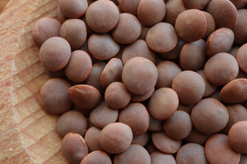 Close up of brown lentils