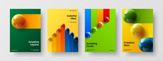 Creative company cover A4 vector design template composition. Colorful realistic balls flyer illustration bundle.