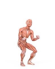 average man muscle maps is doing a parkour pose number four