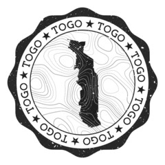 Togo outdoor stamp. Round sticker with map of country with topographic isolines. Vector illustration. Can be used as insignia, logotype, label, sticker or badge of the Togo.