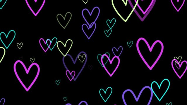 Animated Candy Color Hearts on a black background. Loop video footage.
