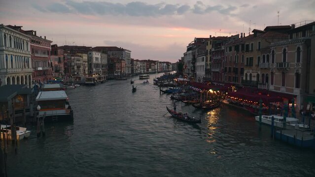 canal grande in venice and boats and gondole