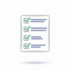 Task management check list, efficient work, project plan, assignment and exam, productivity solution icon. 3d illustration.